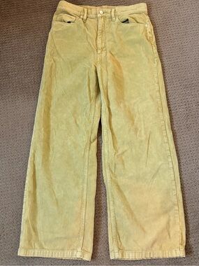 Yellow Corduroy Wide Leg Pants High Rise Retro Style